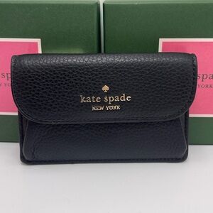 Kate Spade Dumpling Small Pebble Leather Flap Card Holder Wallet 
Black 
NWT